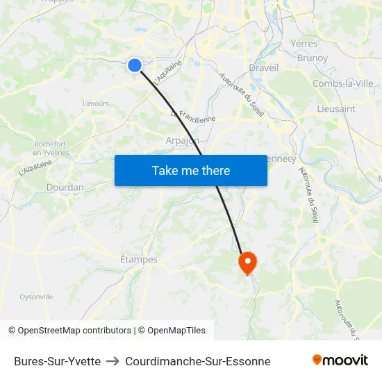 Bures-Sur-Yvette to Courdimanche-Sur-Essonne map