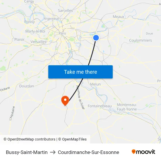 Bussy-Saint-Martin to Courdimanche-Sur-Essonne map