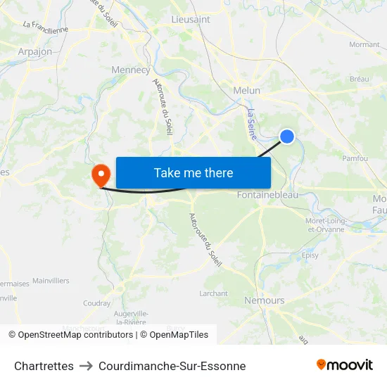 Chartrettes to Courdimanche-Sur-Essonne map