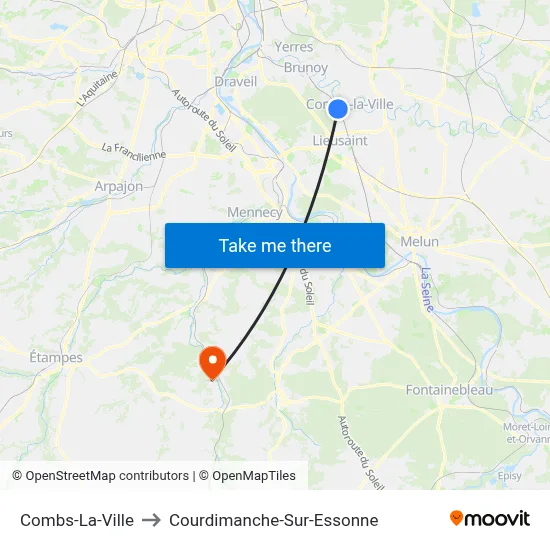 Combs-La-Ville to Courdimanche-Sur-Essonne map