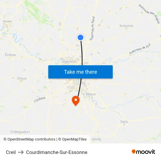 Creil to Courdimanche-Sur-Essonne map