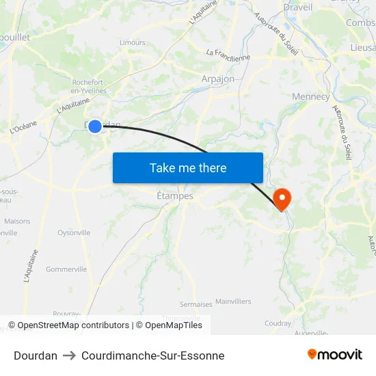 Dourdan to Courdimanche-Sur-Essonne map