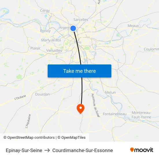 Epinay-Sur-Seine to Courdimanche-Sur-Essonne map