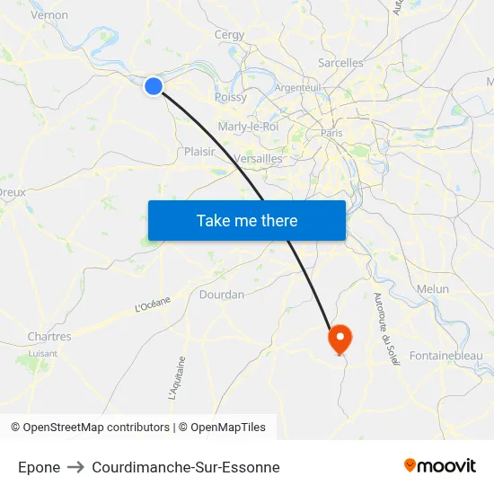 Epone to Courdimanche-Sur-Essonne map