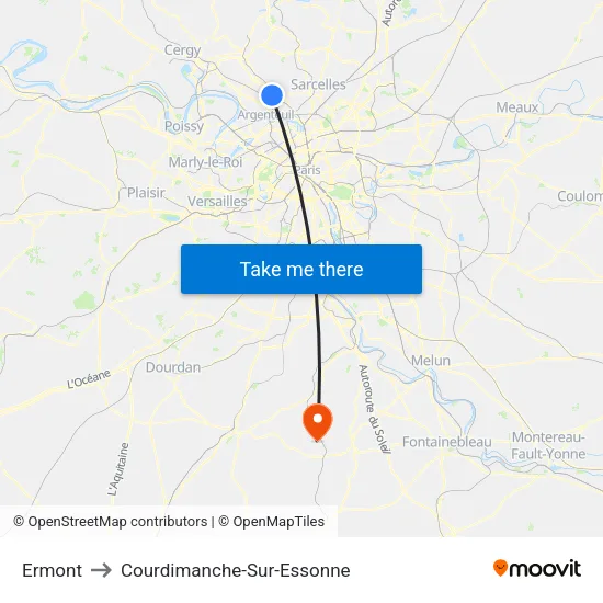 Ermont to Courdimanche-Sur-Essonne map
