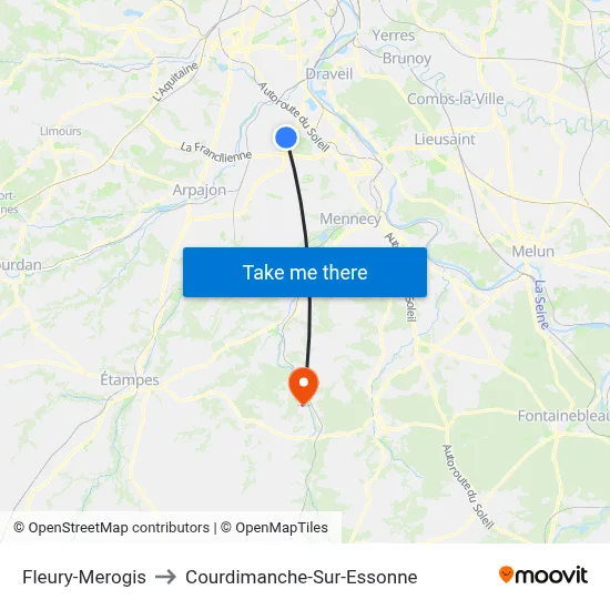 Fleury-Merogis to Courdimanche-Sur-Essonne map