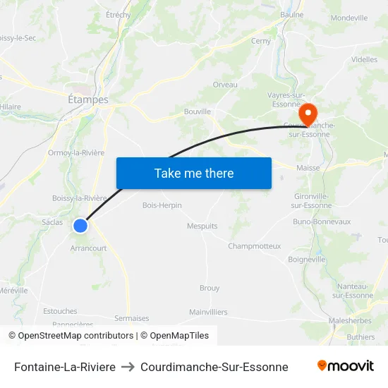 Fontaine-La-Riviere to Courdimanche-Sur-Essonne map