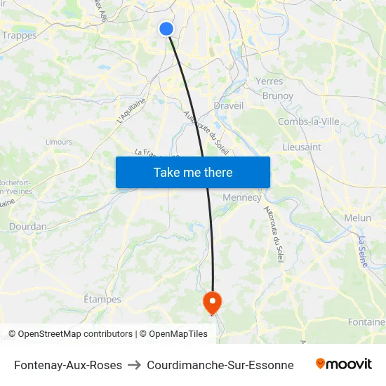 Fontenay-Aux-Roses to Courdimanche-Sur-Essonne map