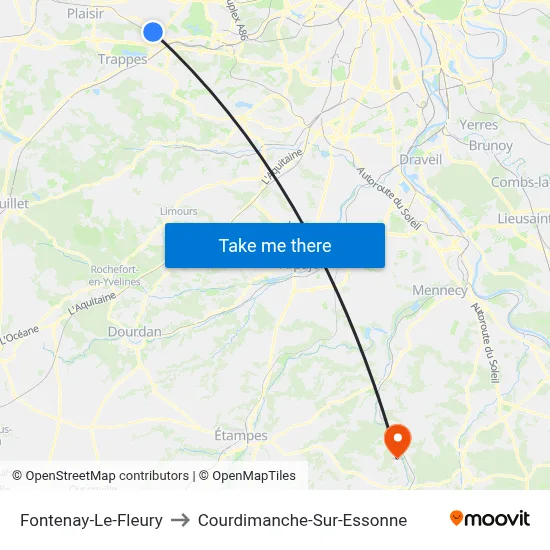 Fontenay-Le-Fleury to Courdimanche-Sur-Essonne map