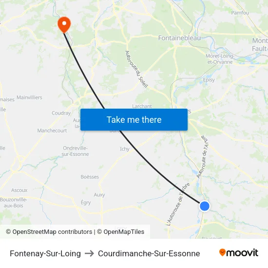 Fontenay-Sur-Loing to Courdimanche-Sur-Essonne map