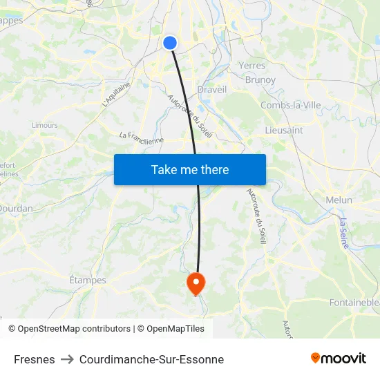 Fresnes to Courdimanche-Sur-Essonne map