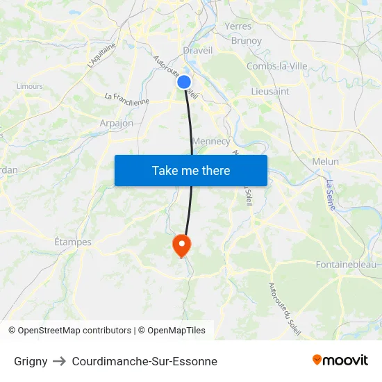 Grigny to Courdimanche-Sur-Essonne map
