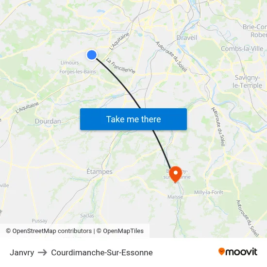 Janvry to Courdimanche-Sur-Essonne map