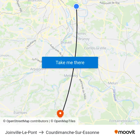 Joinville-Le-Pont to Courdimanche-Sur-Essonne map