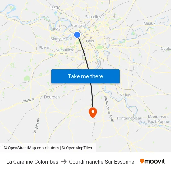 La Garenne-Colombes to Courdimanche-Sur-Essonne map
