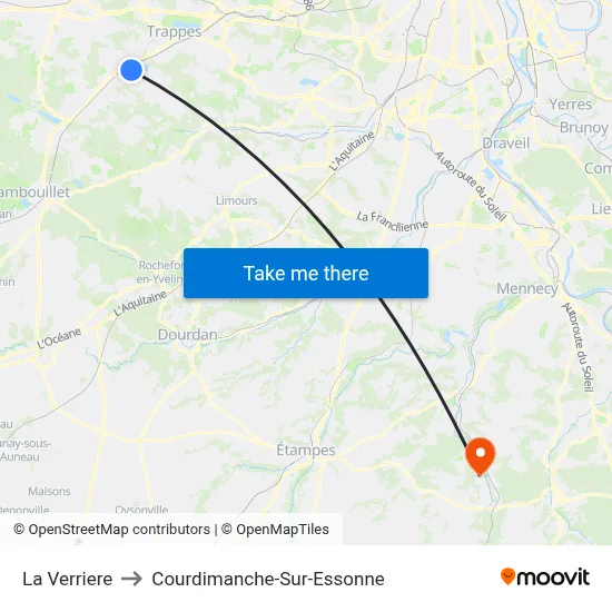 La Verriere to Courdimanche-Sur-Essonne map