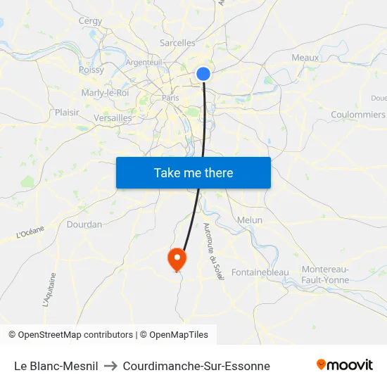 Le Blanc-Mesnil to Courdimanche-Sur-Essonne map