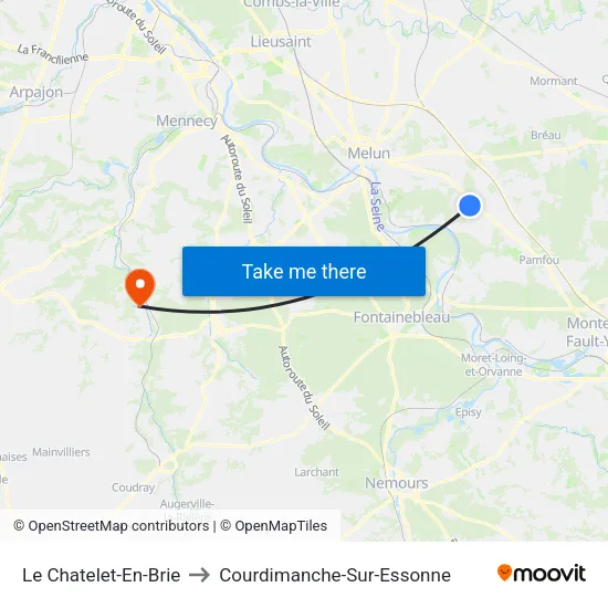 Le Chatelet-En-Brie to Courdimanche-Sur-Essonne map