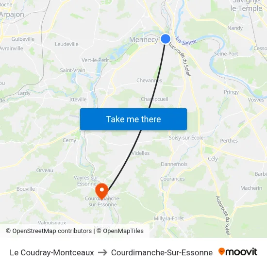 Le Coudray-Montceaux to Courdimanche-Sur-Essonne map