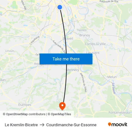 Le Kremlin-Bicetre to Courdimanche-Sur-Essonne map