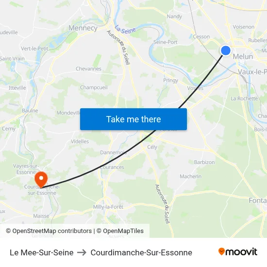 Le Mee-Sur-Seine to Courdimanche-Sur-Essonne map