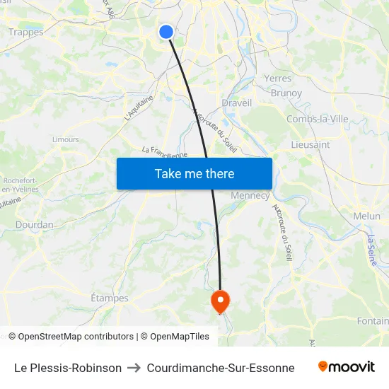 Le Plessis-Robinson to Courdimanche-Sur-Essonne map