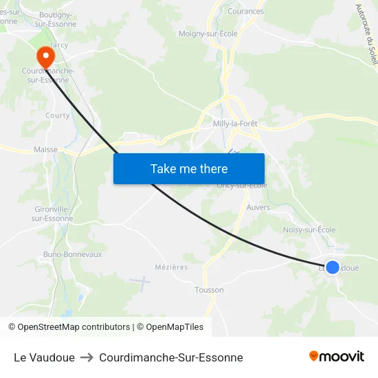 Le Vaudoue to Courdimanche-Sur-Essonne map