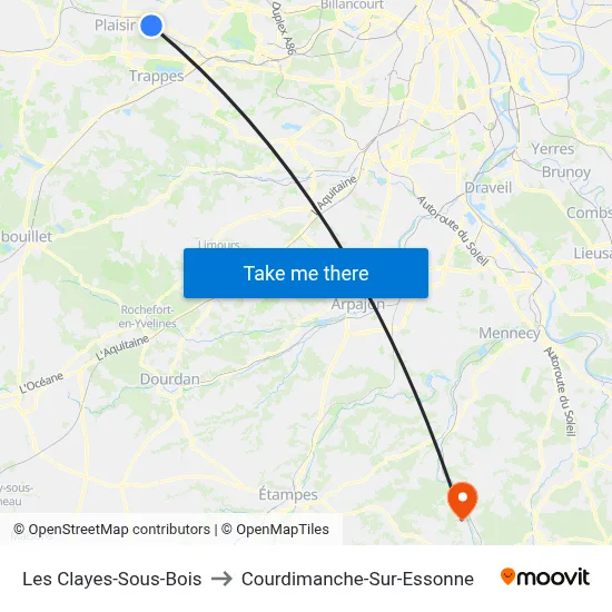 Les Clayes-Sous-Bois to Courdimanche-Sur-Essonne map