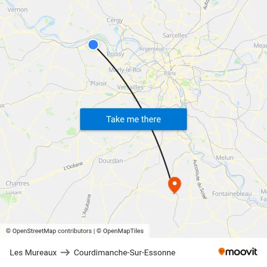 Les Mureaux to Courdimanche-Sur-Essonne map