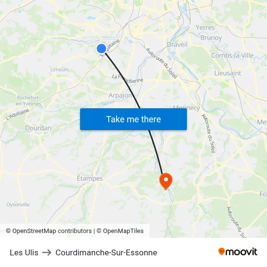 Les Ulis to Courdimanche-Sur-Essonne map