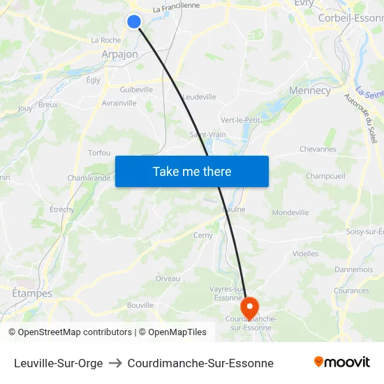 Leuville-Sur-Orge to Courdimanche-Sur-Essonne map