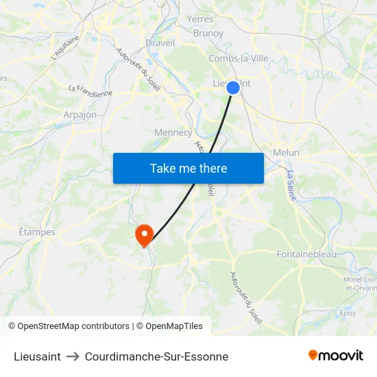 Lieusaint to Courdimanche-Sur-Essonne map