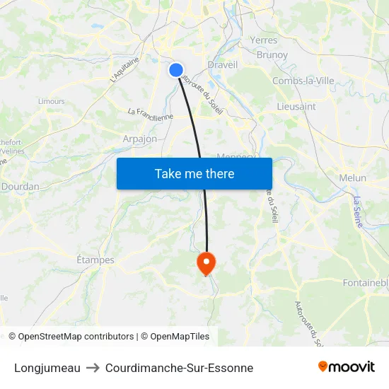 Longjumeau to Courdimanche-Sur-Essonne map