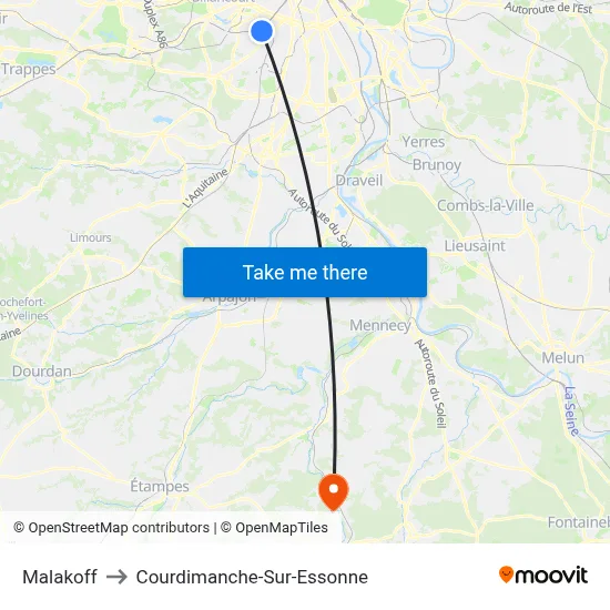 Malakoff to Courdimanche-Sur-Essonne map