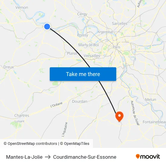 Mantes-La-Jolie to Courdimanche-Sur-Essonne map