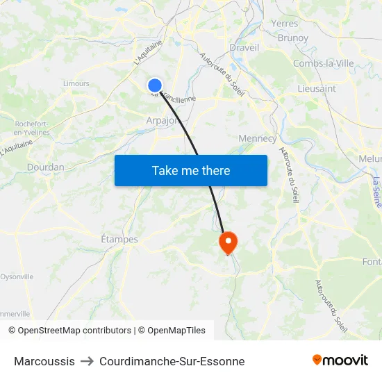 Marcoussis to Courdimanche-Sur-Essonne map