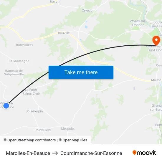 Marolles-En-Beauce to Courdimanche-Sur-Essonne map