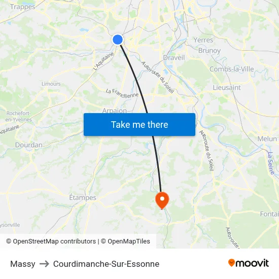 Massy to Courdimanche-Sur-Essonne map