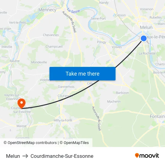 Melun to Courdimanche-Sur-Essonne map