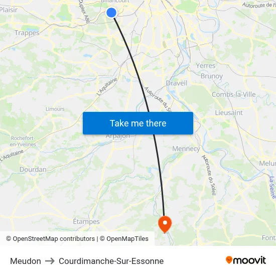 Meudon to Courdimanche-Sur-Essonne map