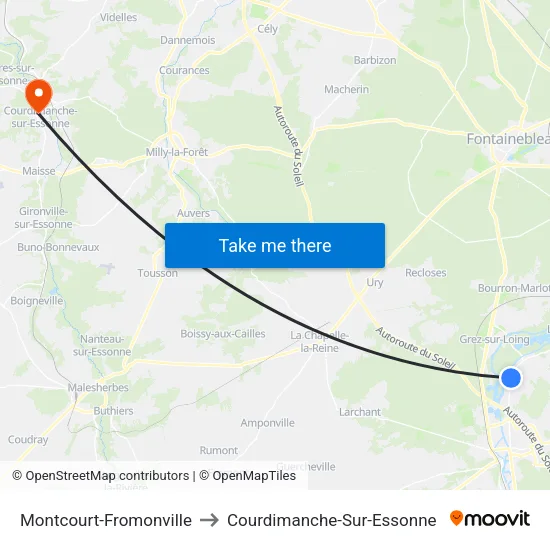 Montcourt-Fromonville to Courdimanche-Sur-Essonne map