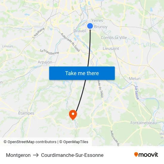 Montgeron to Courdimanche-Sur-Essonne map