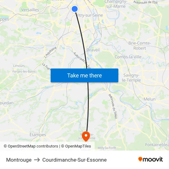 Montrouge to Courdimanche-Sur-Essonne map