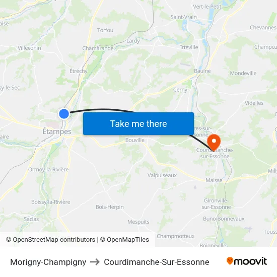 Morigny-Champigny to Courdimanche-Sur-Essonne map