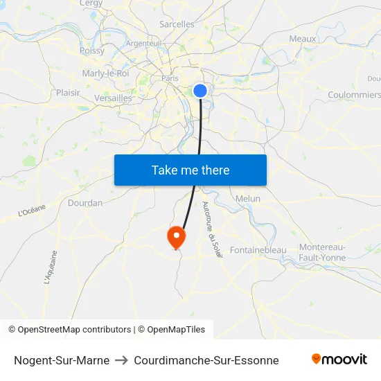Nogent-Sur-Marne to Courdimanche-Sur-Essonne map