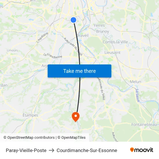 Paray-Vieille-Poste to Courdimanche-Sur-Essonne map