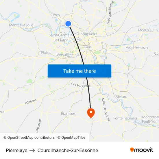 Pierrelaye to Courdimanche-Sur-Essonne map