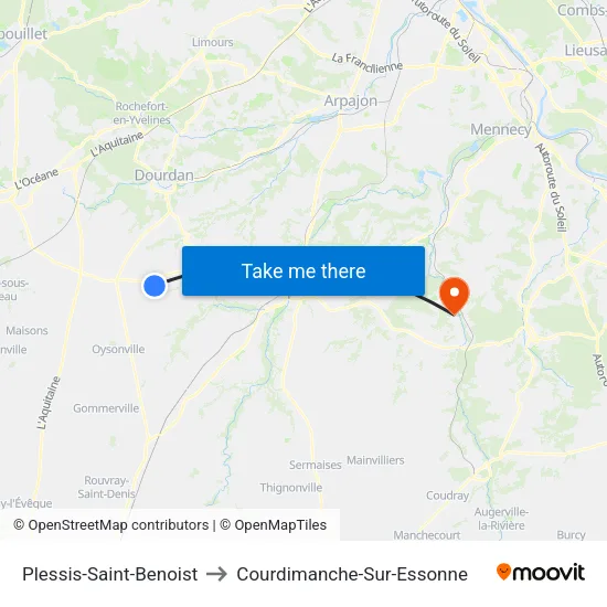Plessis-Saint-Benoist to Courdimanche-Sur-Essonne map