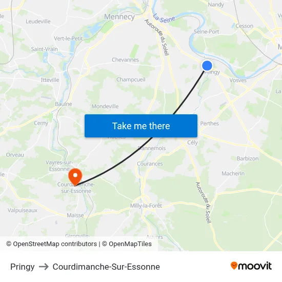 Pringy to Courdimanche-Sur-Essonne map