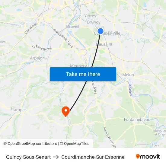 Quincy-Sous-Senart to Courdimanche-Sur-Essonne map